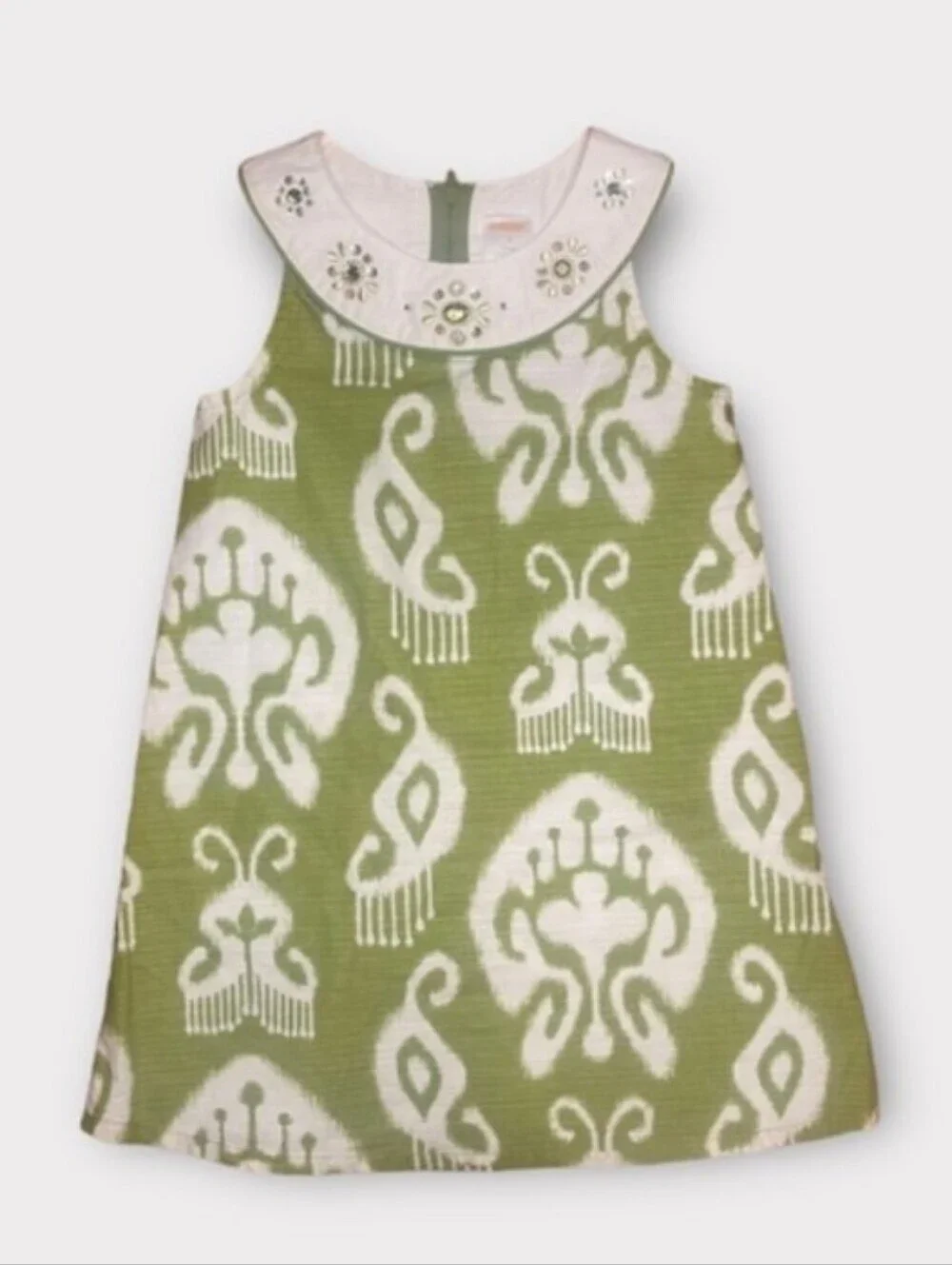 Gymboree Sleeveless Green Greek Isles Summer Dress with Jeweled Collar Sz. 4 EUC